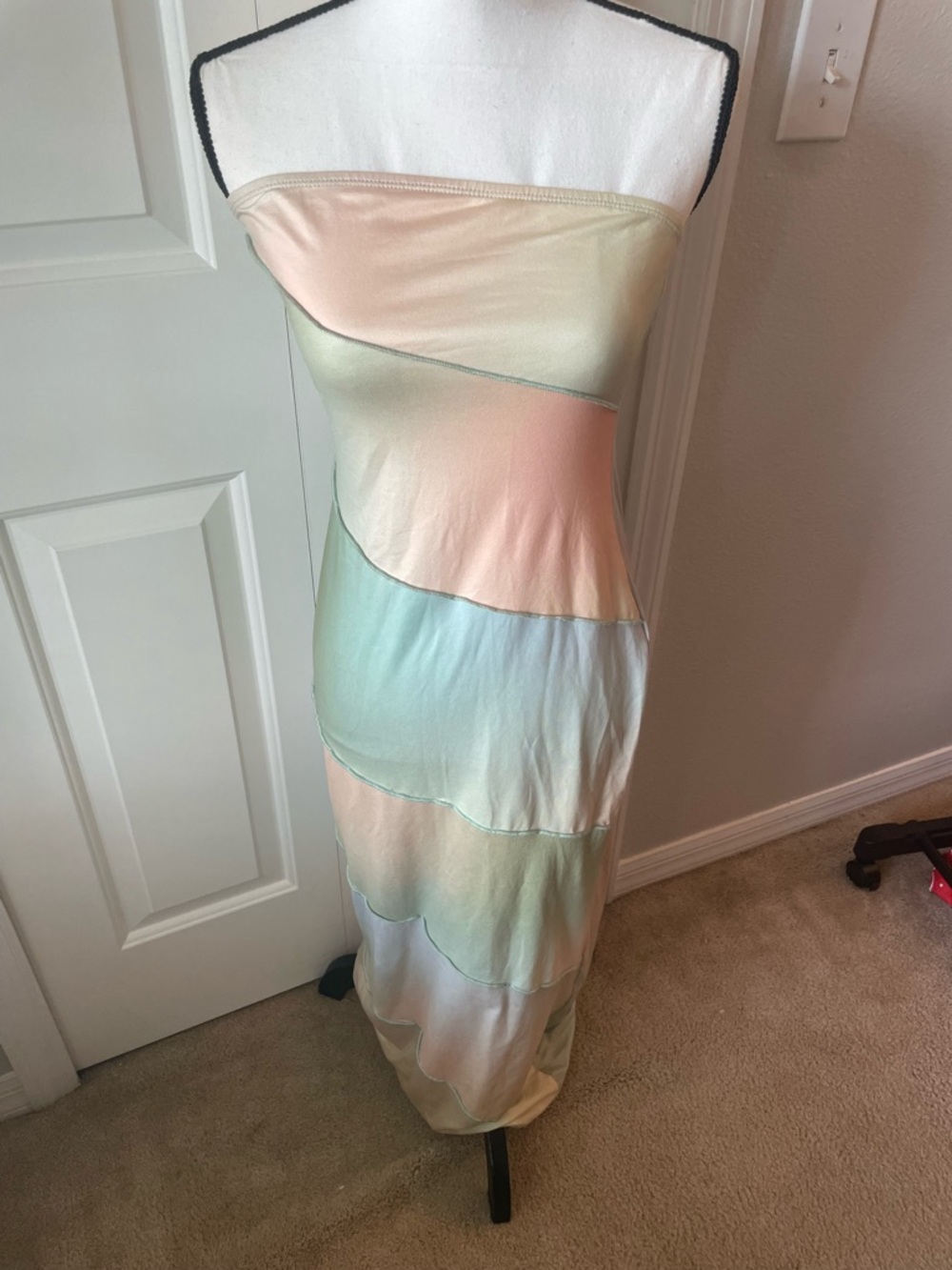 SHEIN Strapless Pastel Ombre Maxi Dress in Mint, Peach & Cream